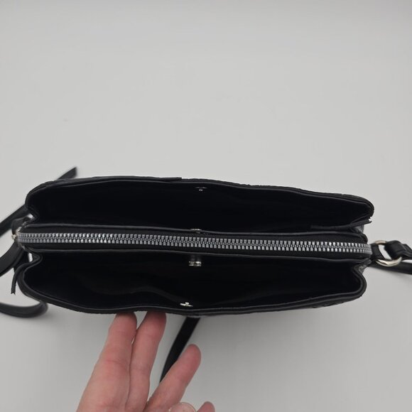 Nine West Crossbody Bag Faux Leather Black Embossed Pattern Adjustable Strap - Picture 4 of 14